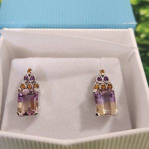 4.5 Carat Emerald Cut Ametrine & Sterling Silver Post Earrings - NWT